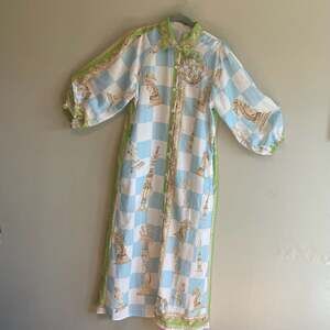 Checkmate Printed Linen Midi Shirt Dress ResortWear Sz. Medium, Chess